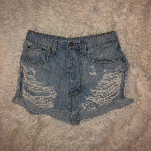 high waisted distressed jean shorts